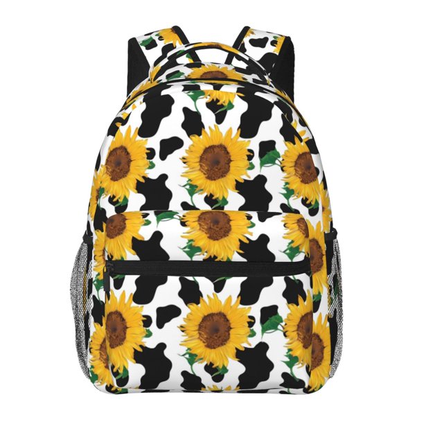 Disketp Cute Cow Print Sunflower B Mochila Estampada para Hombre y Mujer – Mochila Ligera Clásica con Múltiples Bolsillos para Universidad, Trabajo y Viajes-One Size
