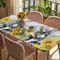 thumbnail image 3 of Farmhouse Table Cloths for 3 Foot Rectangle Tables, Watercolor Sunflowers Animals Printed Wood Grain Patio Waterproof Elastic Fitted Tablecloths, Washable Rectangular Table Cover for Camping, 3 of 8