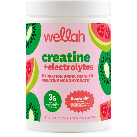 Wellah Creatine Electrolytes Powder (Guava Kiwi) 30 Servings - Hydration Drink Mix with 3g of Creatine Monohydrate