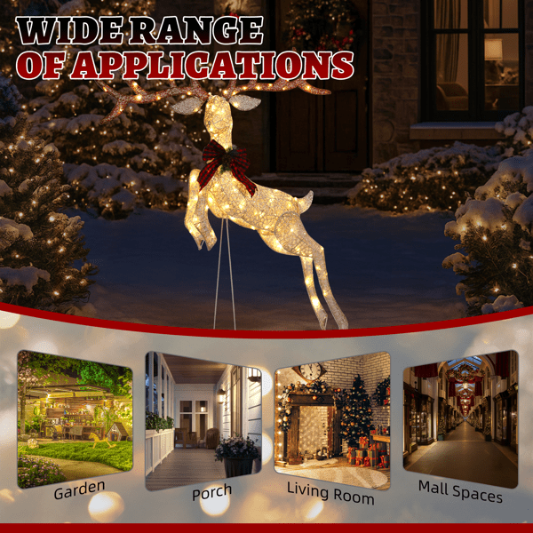 Alvantor 5 ft Lighted Jumping Reindeer Christmas Decoration, 100 Warm White LEDs, Indoor and Outdoor Display