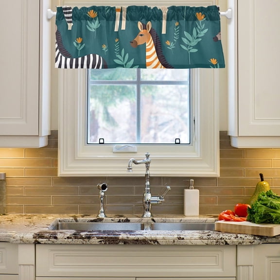 Zebra in Leaves Curtain Valances Farmhouse Design Window Treatment Decor Blackout Rod Pocket for Windows Living Room Kitchen 54" x 18"