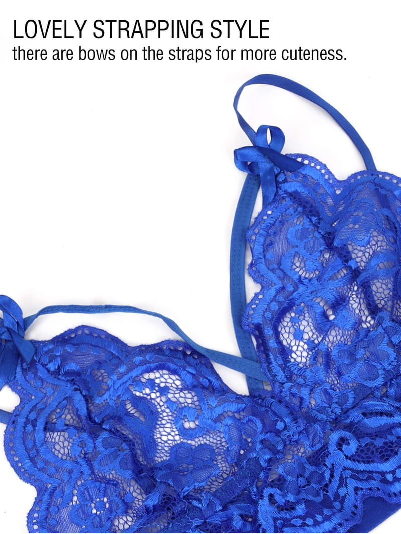 Spencer Sexy Lingerie Set for Women, 2Pcs Floral Lace Strappy Bralette and  Panty Set for Valentine's Day (2XL/3XL, Blue) - Walmart.com
