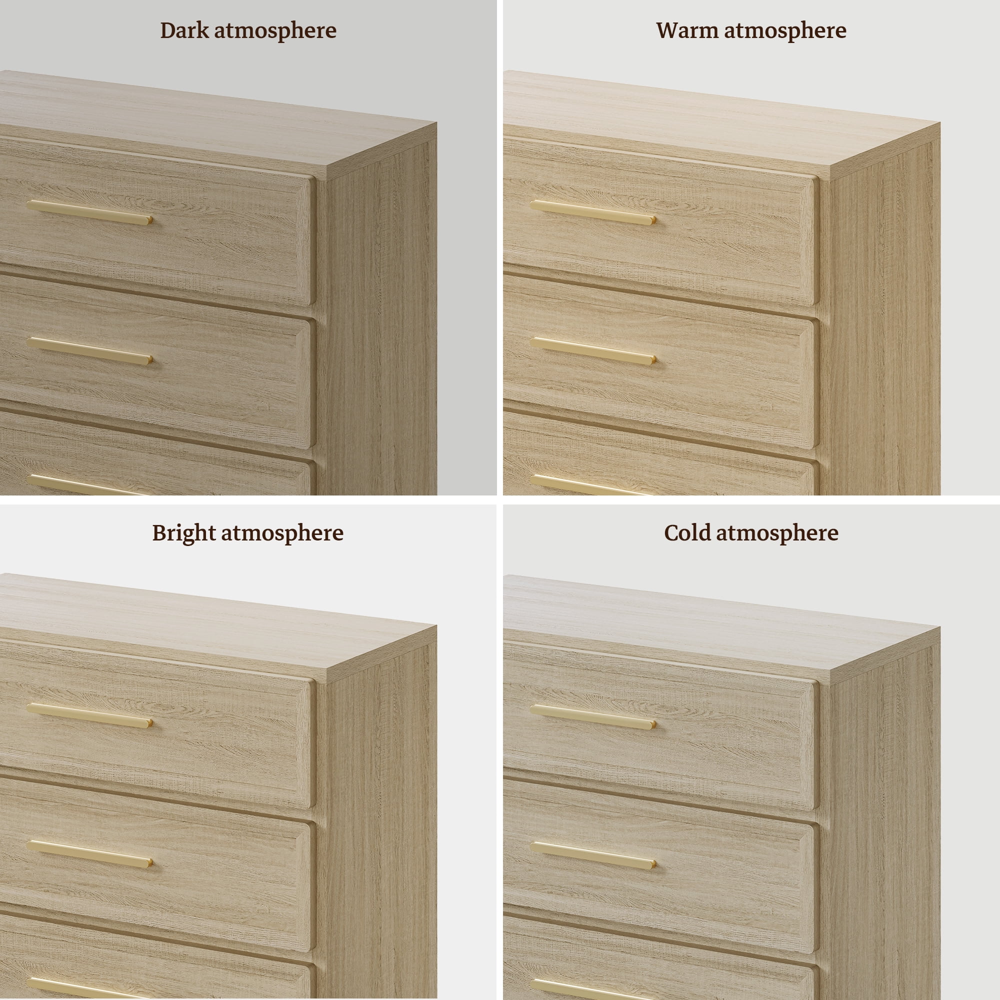 SICOTAS 31.3" W 3-Drawer Nightstand Set of 2 with Oversized Large Storage , Modern Night Stands Bedside Table with Adjustable Feet & Gold Handles for Bedroom Living Room Entryway, Light Oak