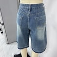 thumbnail image 6 of SONXAHE Women's High Waist Denim Shorts Raw Hem Street Daily Knee Length Jorts, 6 of 8