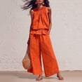thumbnail image 2 of 2 Piece Sets for Women Linen Sleeveless Ruffle Top and Wide Leg Pants Matching Lounge Sets Vacation Travel Airport Outfits, 2 of 7