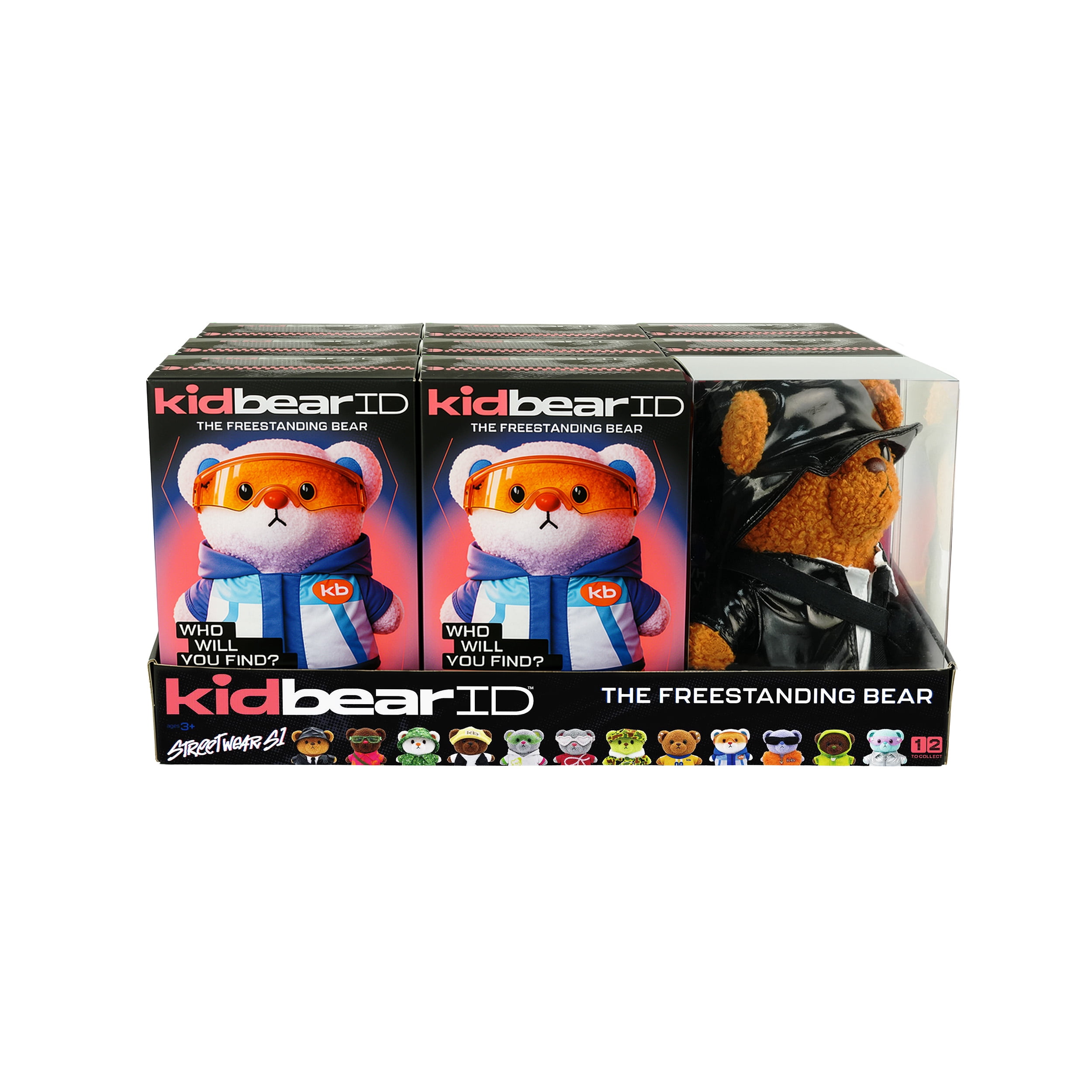 KidbearID Series 1 Streetwear Bears, Weighted Stand-Up Collectible Plush, Interchangeable Outfits, 12 to Collect, Ages 3+