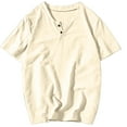 thumbnail image 3 of BiZtdJrK Mens Cotton Linen Shirts Casual Regular-Fit Short Sleeve T-Shirt Summer Lightweight Button Henley Shirt Vacation Beach Tops Beige XXL Lightening Sales, 3 of 9