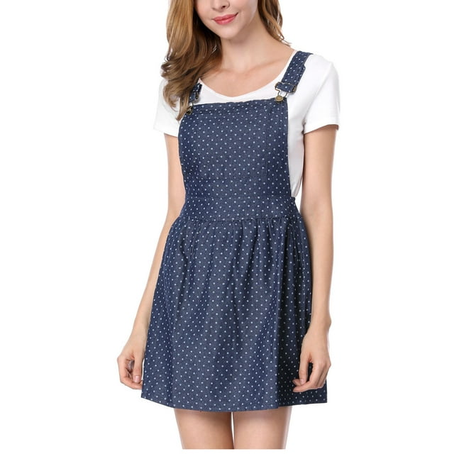 Vestido mini overall lindo con tirantes ajustables para mujer 2XL azul oscuro con puntos