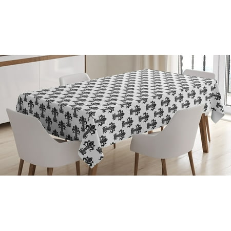 Fleur De Iris Fleur De Lis Tablecloth, Historical European Heraldry Symbol with Rich Iris Buds and Curved Leaves, Rectangular Table Cover for Dining Room Kitchen, 52 X 70 Inches, Black White, by Ambesonne ()