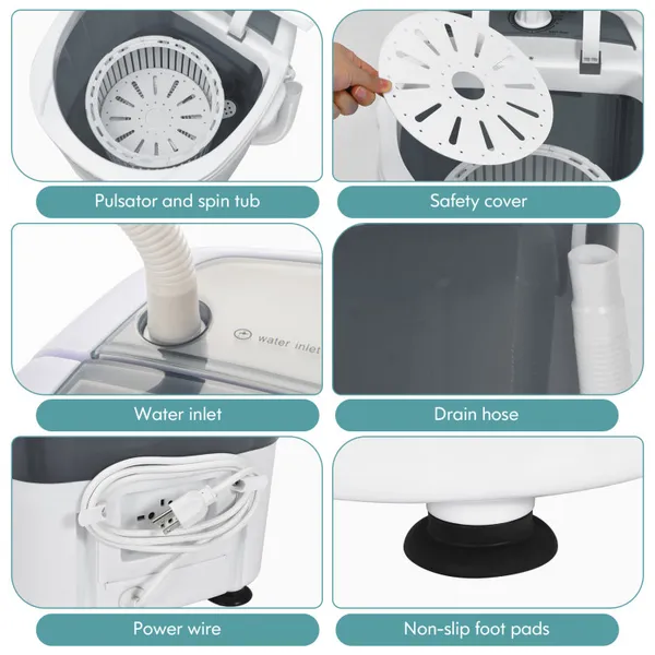 Portable Mini Washing Machine Semi-Automatic Washer and Spinner Combo with Single Tub