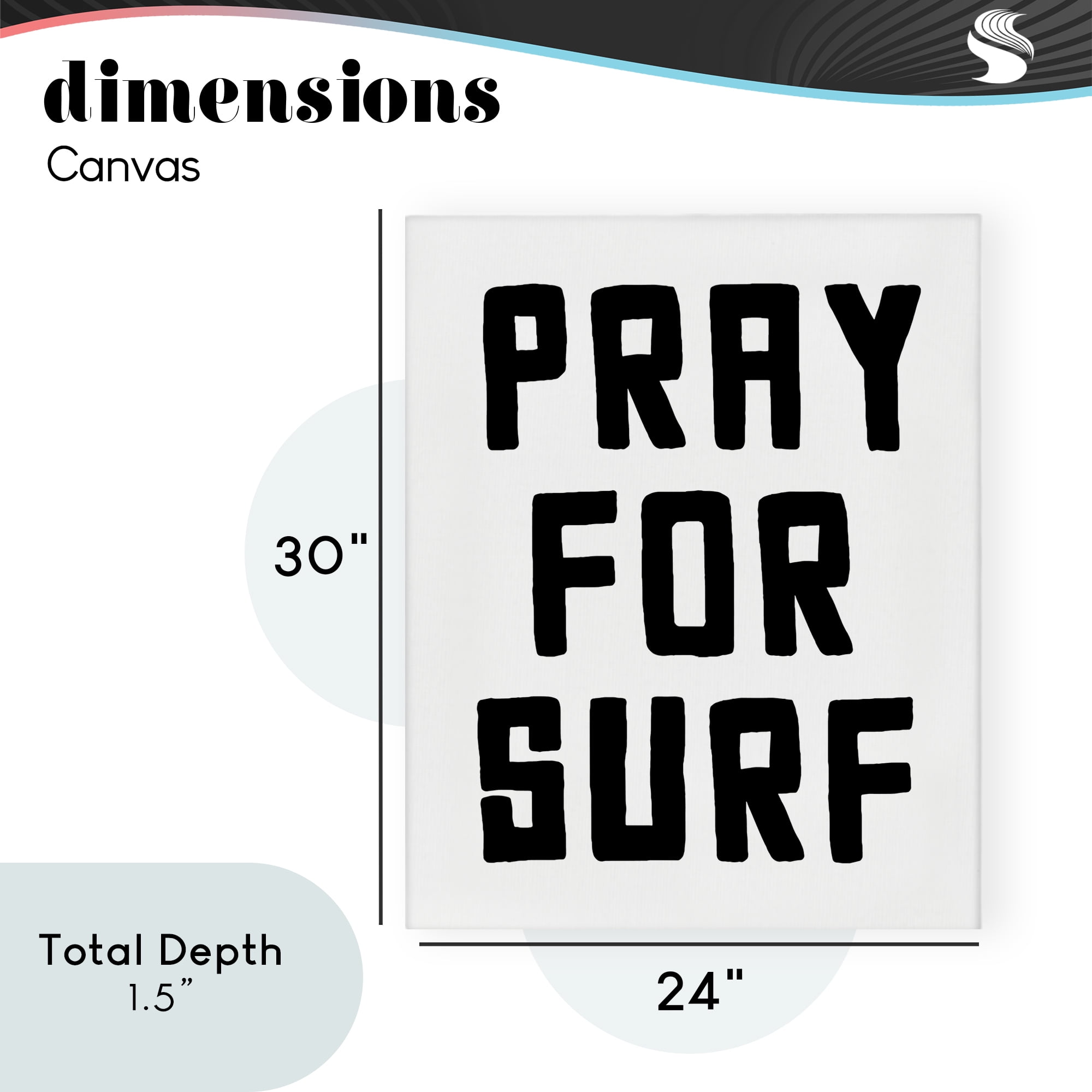 Pray For Surf Simple Sentiment Canvas Wall Art, design by Lettered and Lined