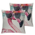 thumbnail image 2 of Jiayy Hello Summer Flamingo Decorative Throw Pillow Case Watercolor Flamingo in Sunglasses and Floral Wreath Decoration Cushion Cover Home Decor  for Sofa Couch, 2 of 6