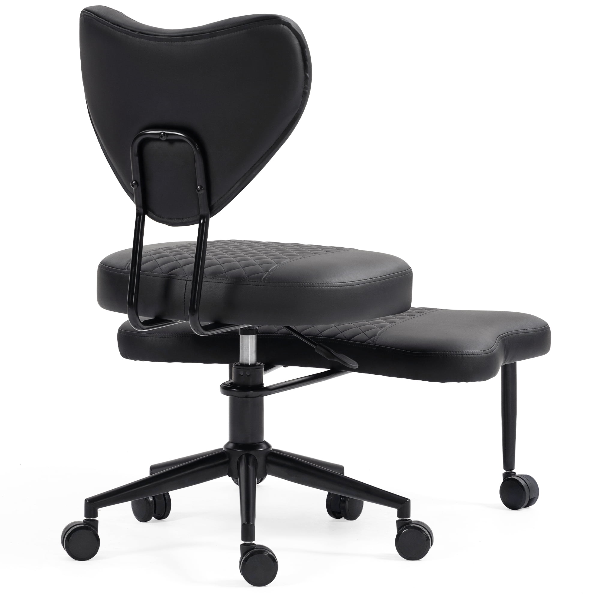 Meditation Chair, Ergonomic Cross Legged Seating Chair with Lumbar Support and Height Adjustable Seat Cushion, Kneeling Chair with 360-Degree Swivel Casters for Office or Yoga, PU Leather, Black