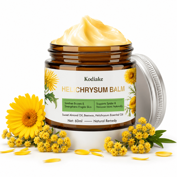 Kodiake Helichrysum Balm - Deeply Hydrating & Calming Balm for Dry Sensitive Skin, Vari-co-se, Bruises and Thin Skin - Non-Greasy Daily Skincare Revitalizing Formula