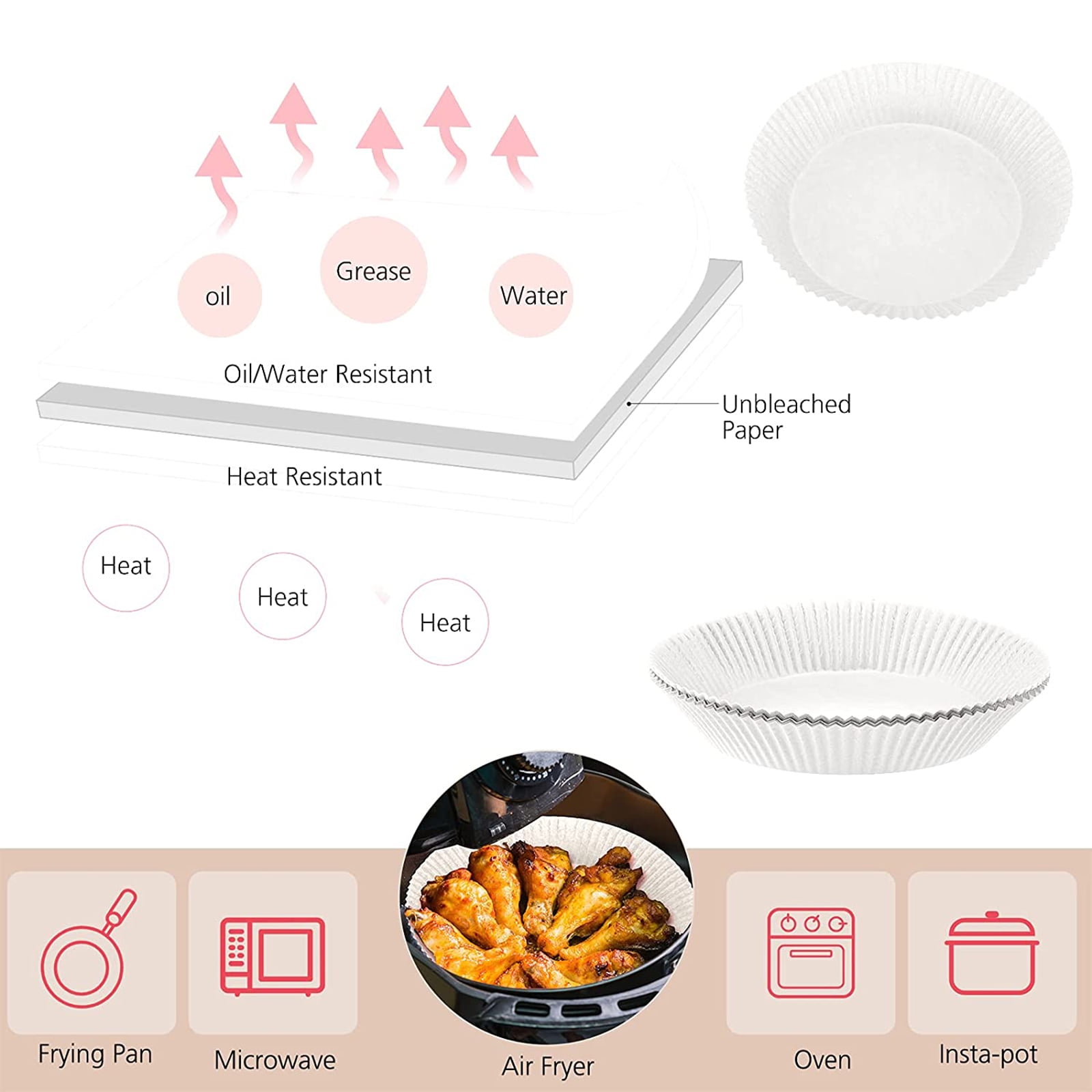 Garhelper Parchment Paper Air Fryer Liners Non Stick Disposable Air Fryer Unperforated Round Baking Microwave Roasting, Size: 7.87, Yellow