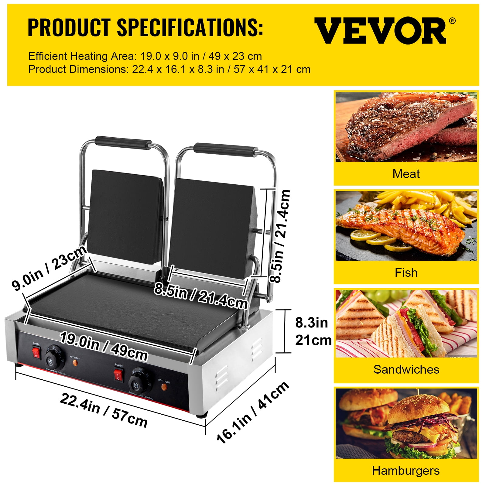 VEVOR Sandwich Pan Tostadora Press Maker Parrilla de pan eléctrica 1800W