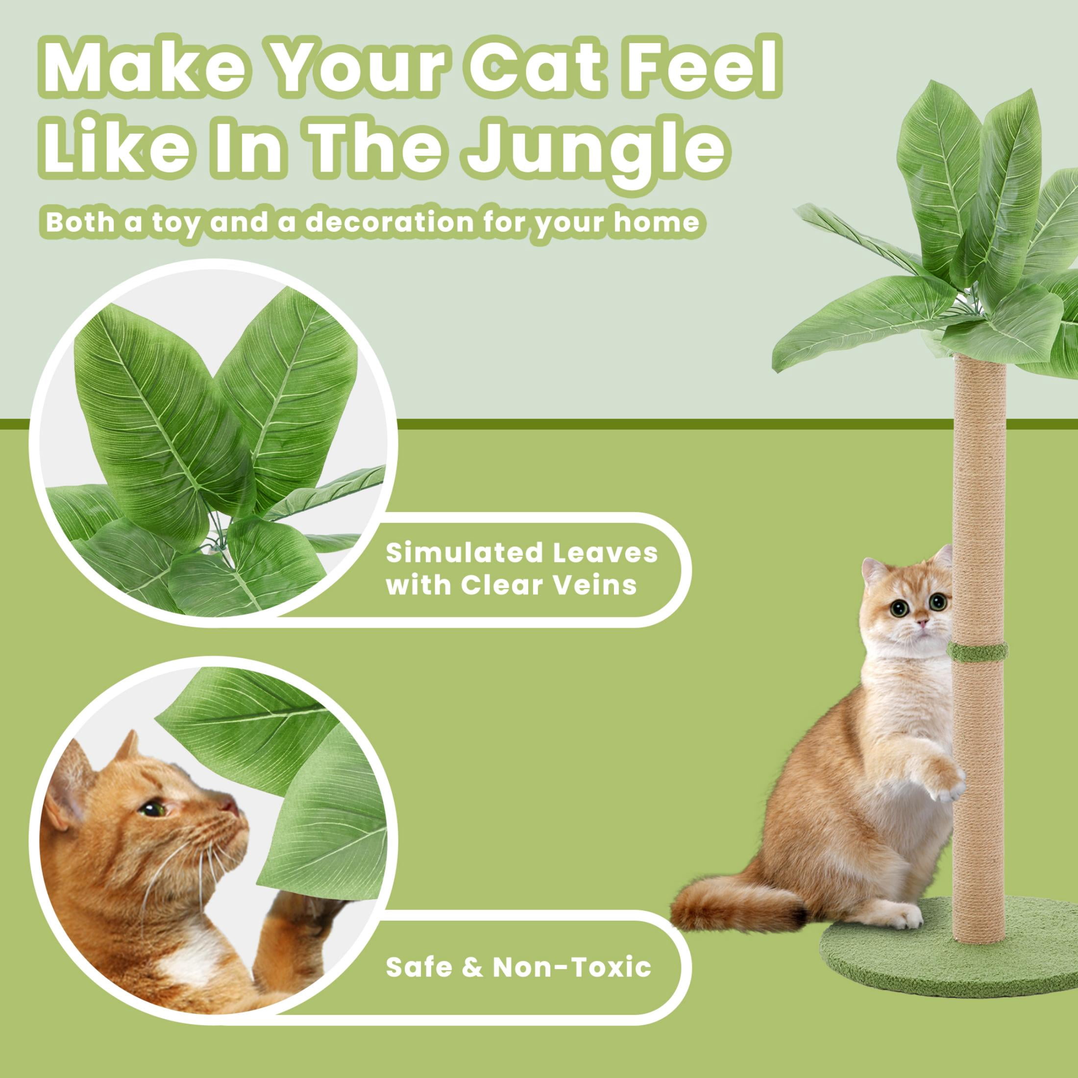 EDX 33" Cat Scratching Post, Cat Scratcher Tall Scratching Posts with Dangling Ball, Palm Tree Cat Scratch Post for Indoor Cats, Green