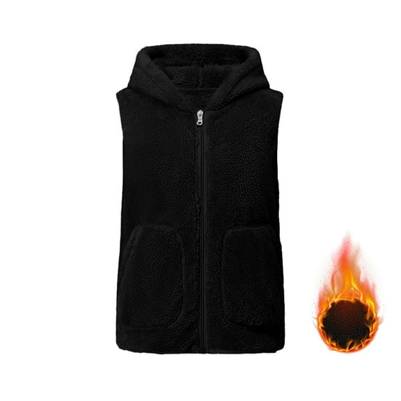 WTOBBY Women's Double Faced Coral Fleece Vest Winter Thickened Padded Warm Gilet Sleeveless Plus Size Waistcoat Reversible Insulated Outerwear for Extreme Cold Weather,Black L