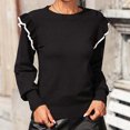 thumbnail image 2 of BLVB Women's Fall Sweaters 2023 Trendy Crew Neck Ruffle Long Sleeve Casual Loose Knit Pullover Sweater Tops, 2 of 7