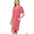 thumbnail image 2 of Zenana Women & Plus Rolled Short Sleeve V-Neck Midi Trapeze Tunic Dress, 2 of 3