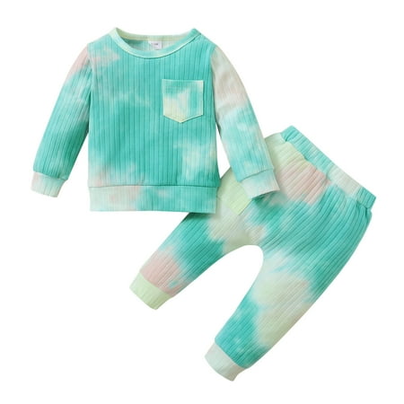 

ZMHEGW Baby Boys Girls Tie Dye Long Sleeve Ribbed T Shirt Tops Cotton Pants Trousers Sleepwear Pajamas Outfit Set 2PCS Clothes