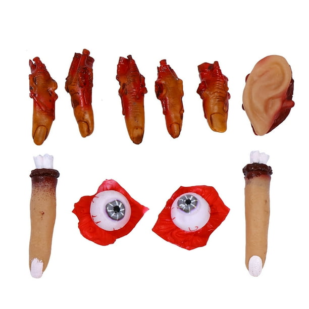 FELTECHELECTR 10 piezas de accesorios de Halloween, juguetes de broma aterradores y espeluznantes para decoraciones de fiesta de terror (5 dedos oscuros cortados, combinación de ojos y orejas)