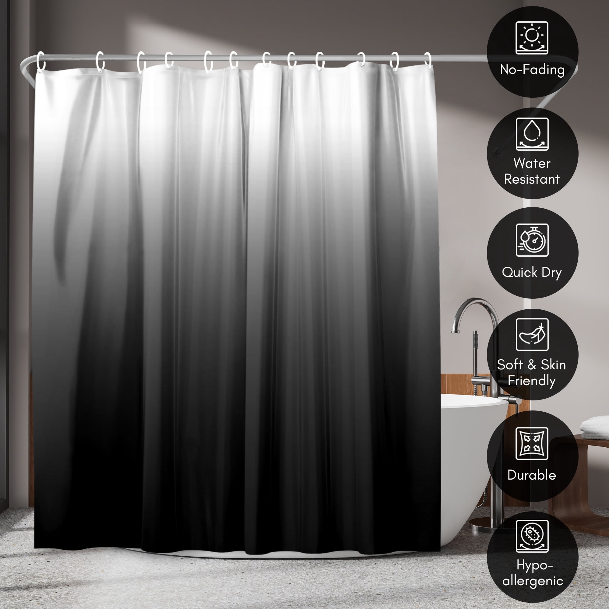 Americanflat 71x74 Ombre Black Shower Curtain - Water Resistant - Polyester Fabric