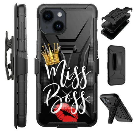 Compatible with iPhone 14 Plus 6.7" Hybrid Luxguard Holster Phone Case Cover (Miss Boss)