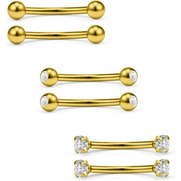 3 Pairs 16G Clear CZ Ball Curved Barbell Eyebrow Belly Lip Tragus Ring Piercing Jewelry 6mm-10mm