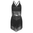 thumbnail image 2 of YiZYiF Women Fringe Latin Salsa Dance Dress Set V-Neck Crop Top with Tassels Skirt Belly Dancewear Black S, 2 of 4
