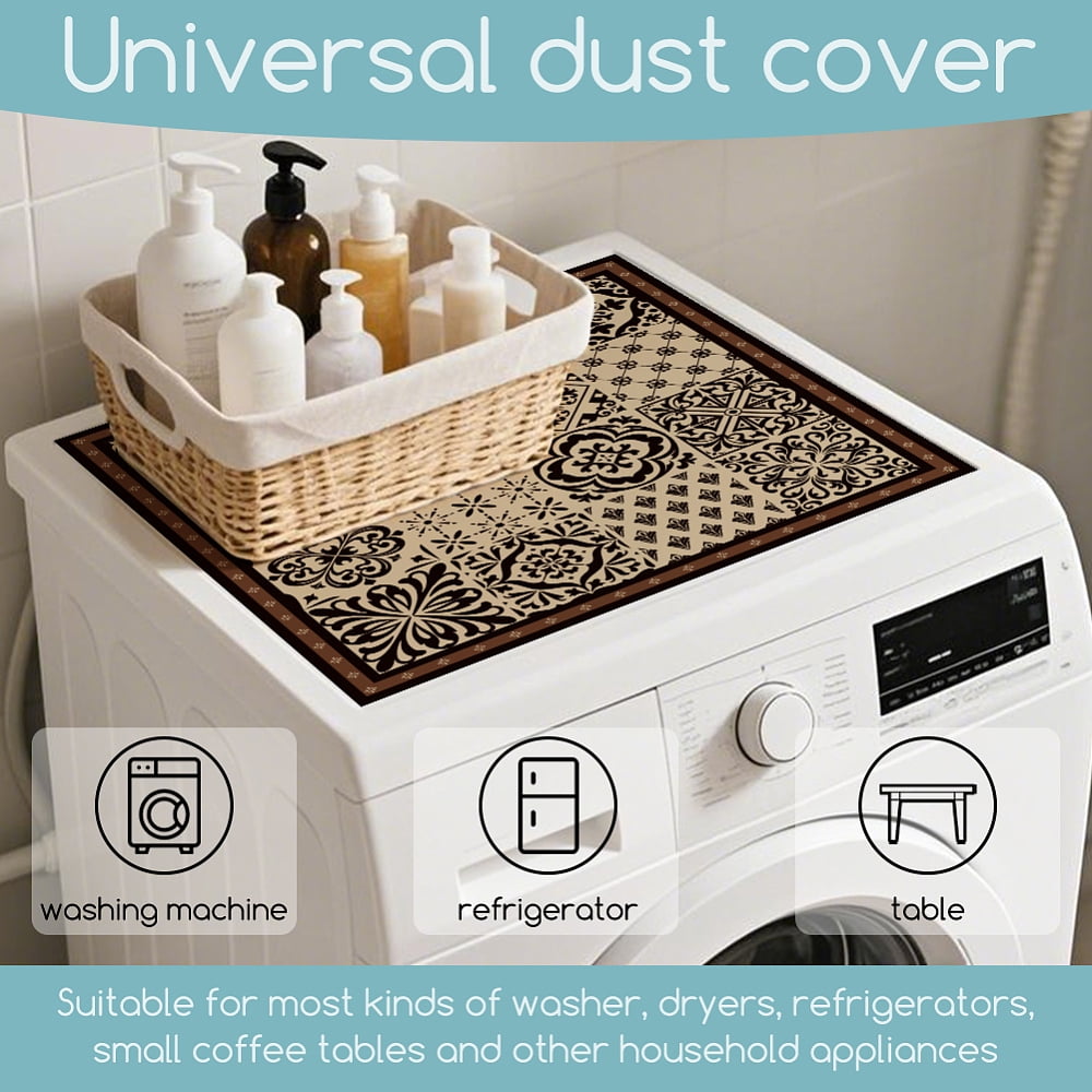 Black and White Tile Pattern Washer Dryer Dust Cover 23.6×23.6inch Washing Machine Top Protector Pads Non Slip Washing Machine Top Covers