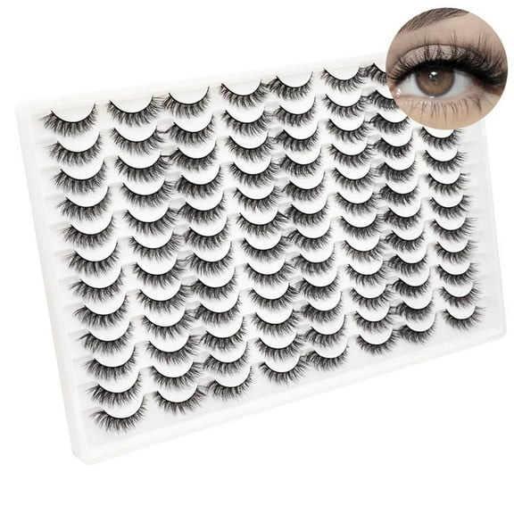 False Eyelashes 48 Pairs Faux Mink Lashes 14mm Wispy Lashes 3D Fluffy Cat Eye Lashes Pack Bulk Wholesale Strip Lashes