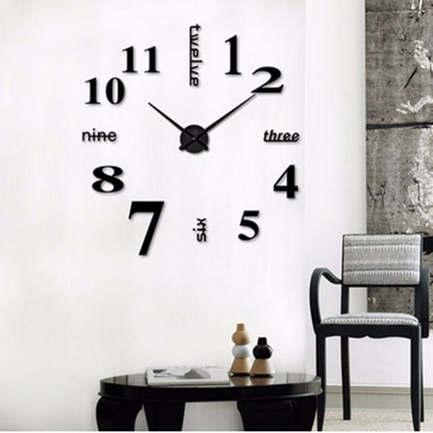 3D Horloge Murale Moderne Sans Cadre 12" Grande Horloge Murale 3D DIY Miroir Autocollant pour Salon Chambre à Coucher Décorations de la Maison