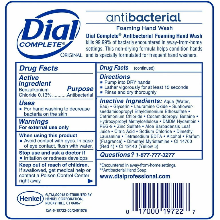 Antibacterial Foaming Hand Wash Refill for Dial 1700 V Dispenser, Original, 1.7 L, 3/Carton Antibacterial Foaming Hand Wash Refill for Dial 1700 V Dispenser, Original, 1.7 L, 3/Carton