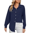 thumbnail image 2 of Womens Smocked Cuffed Dress Shirt Casual Collar Long Sleeve Oversized Button Down Blouse Tops with Pocket Shirred Navy M, 2 of 7