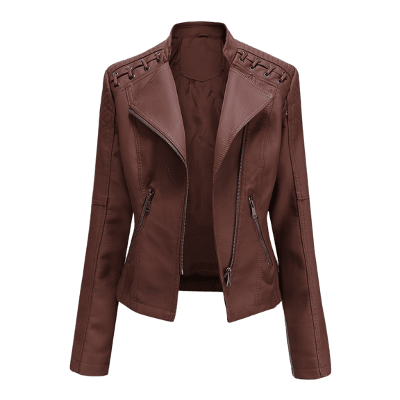 Lindreshi Leather Jacket for Women Women's Fashion Lapel Motor Jacket Coat Zip Biker Short Punk Cropped Tops
