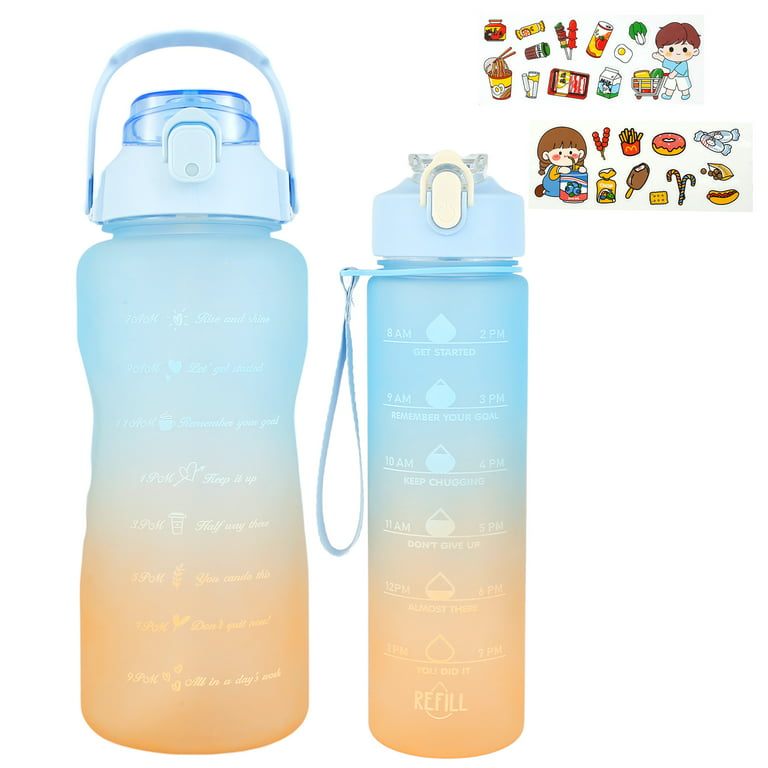 2L Large Capacity Water Bottle Straw Cup Gradient Color Plastic Water  Bottles For Girls With Time