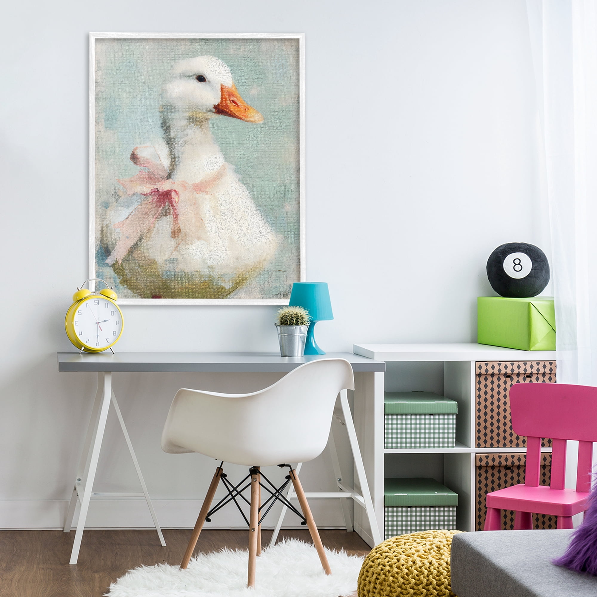 Stupell Industries Soft Pink Bow Goose White Framed Giclee Art, design by LSR Design Studio