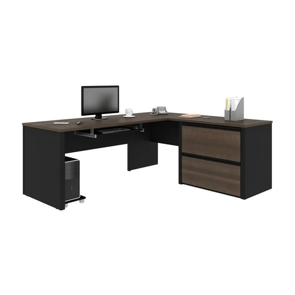 Bestar Connexion 4 Piece L Shaped Computer Desk in Antigua and Black