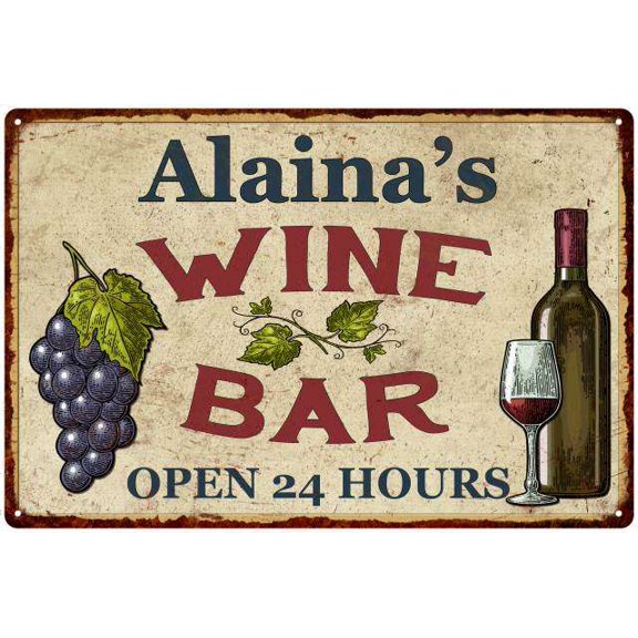 Alaina's Rustic Wine Bar Sign Wall Decor Kitchen Gift 12 x 18 Matte Finish Metal 112180056452
