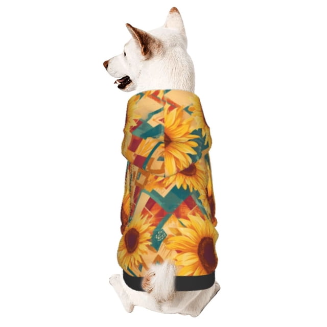 Fotbe Diamond Bohemian Sunflower Sudadera con Estampado para Perros Pequeños – Suéter con Capucha para Mascotas, Tela Suave de Forro Polar con Bolsillo-X-Large