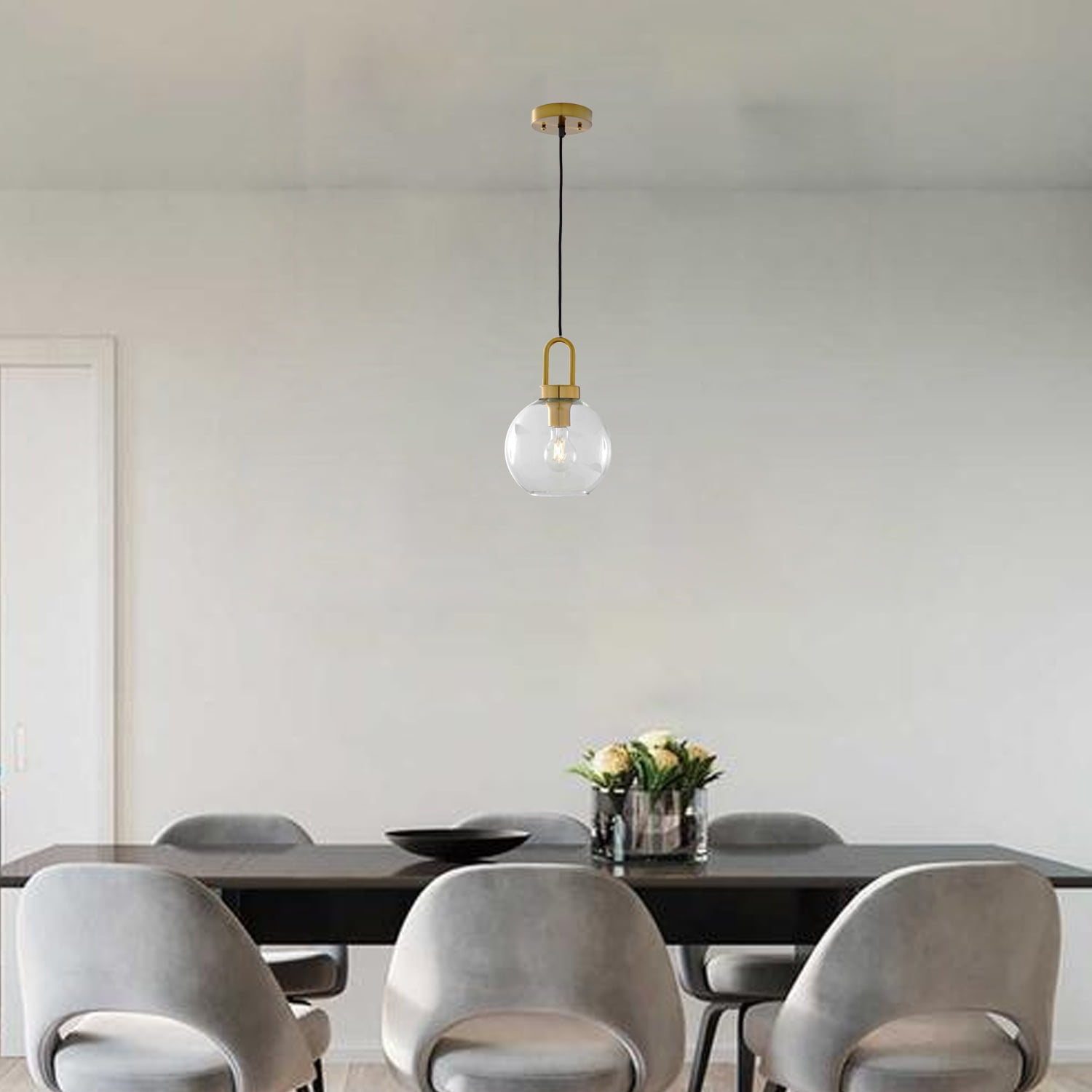 Better Homes & Gardens 59” Golden Pendant Ceiling Light, Metal Base Glass Shade, LED Bulb Included