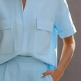 thumbnail image 4 of Karymi Jumpsuits for Women 2-Piece Set, Stand Collar Short Sleeve Top with Flap Chest Pockets + High Waist Wide Leg Culottes, Elegant Casual Outfit Vacation Outfits for Women, 4 of 5