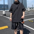 thumbnail image 4 of Maqroz Mens 2 Piece Outfits Short Sleeve Half Zip Hooded Pullover Shirts Drawstring Shorts Casual Athletic Activewear Summer Lightweight Windbreaker Tracksuits, 4 of 4