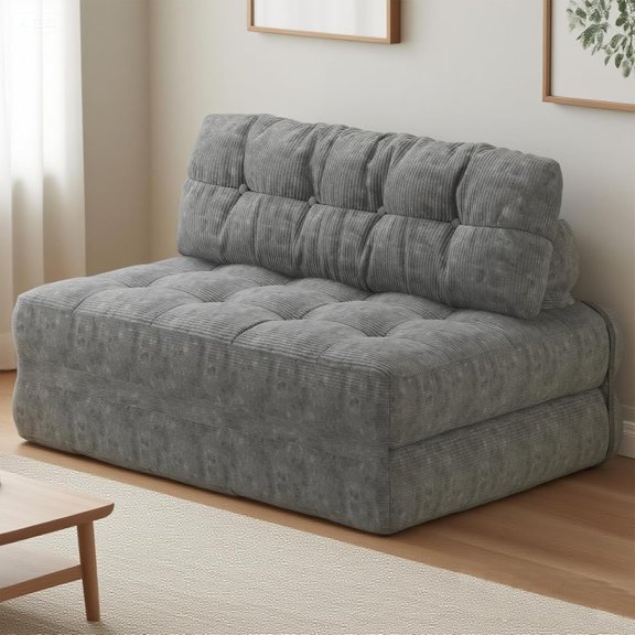 Folding Sofa Bed, Floor Folding Couch with Pillow, Futon Sofa Bed Convertible Sleeper Chair Foldable Mattress Back Support, Portable Fold Out Couch, Full, Corduroy, Dark Grey