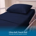 thumbnail image 3 of Hospital Bed Sheet Set – 100% Microfiber, 3 Piece Bedding Set (1 Flat Sheet, 1 Fitted Sheet, 1 Pillowcase) – Size 36 x 80 Inch Hospital Bed with 10 Inch Deep Pocket – Navy Blue Solid, 3 of 8