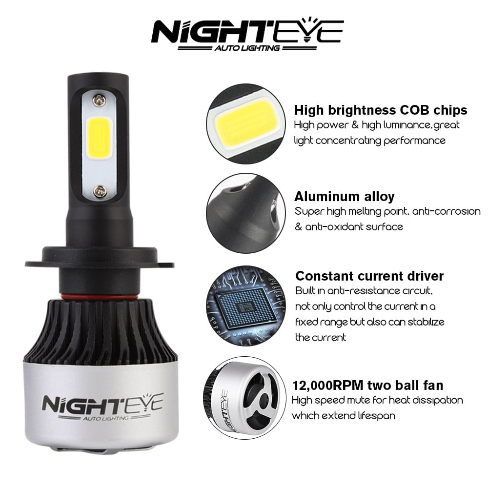 Nighteye 90W 9600LM H7 LED Headlight Kit Fog Light Bulb Canbus Anti Flicker 