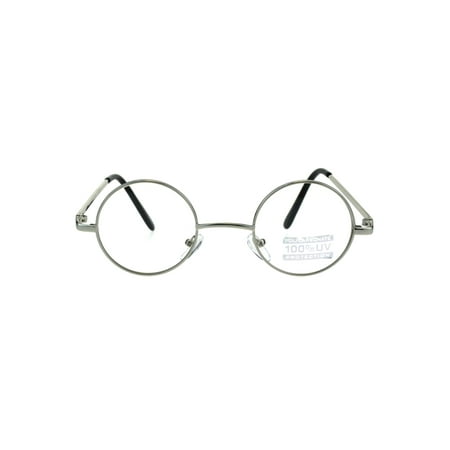 Snug Extra Small Clear Lens Metal Rim Hippie Eyeglasses Silver