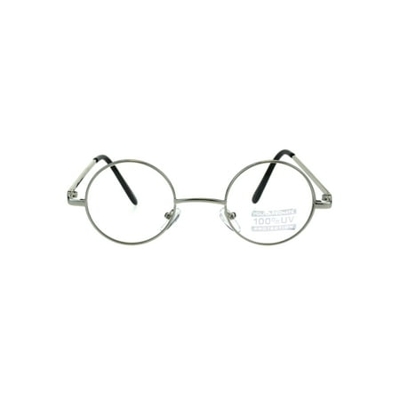 Silver Metal Eyeglasses - Snug Extra Small Clear Lens Metal Rim Hippie Eyeglasses Silver