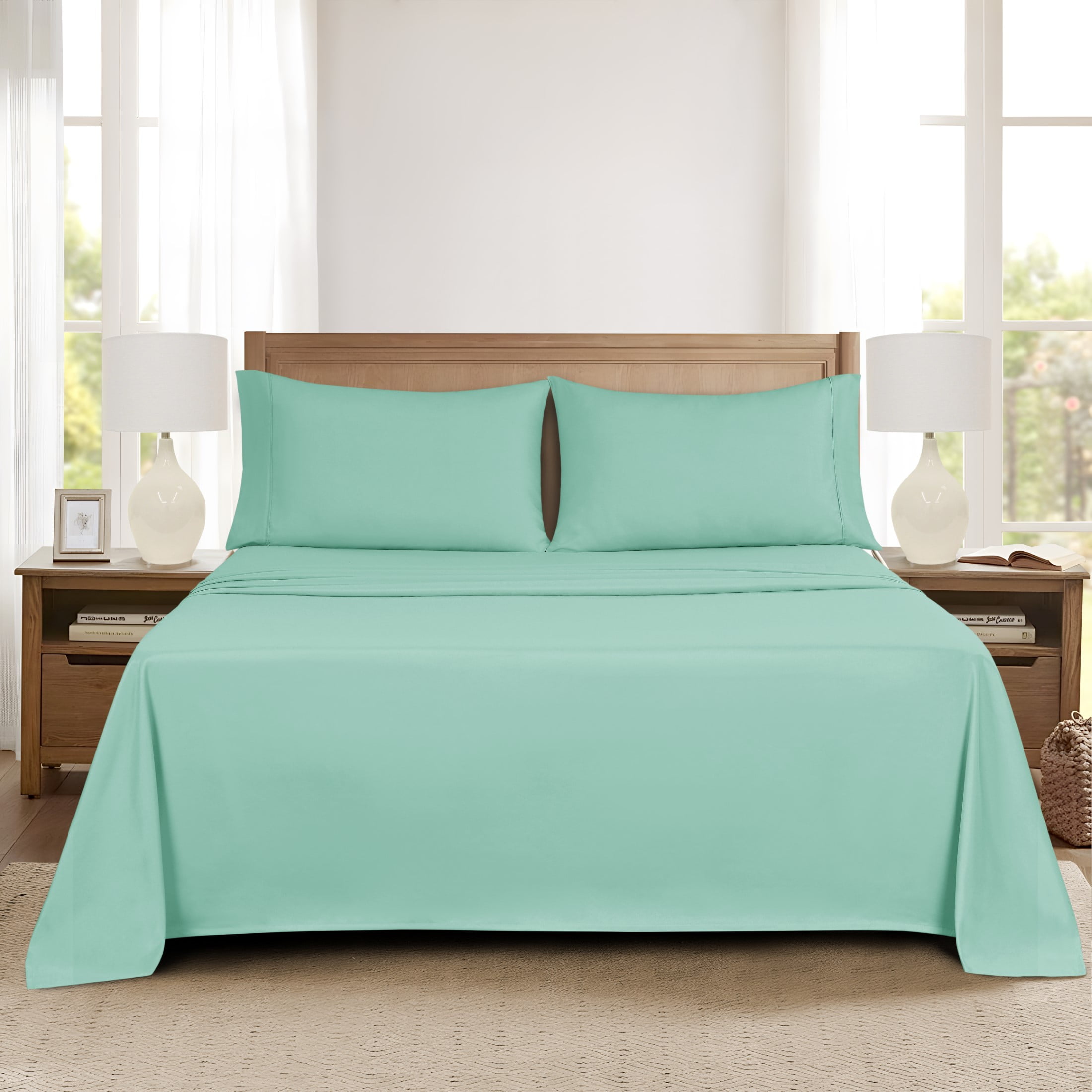 Mainstays Super Soft Brushed Microfiber Pillowcase Set, Green Mint, Standard/Queen, 2 Piece